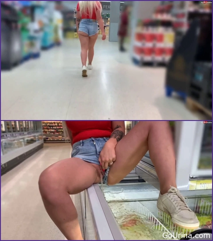 Girl Floods - Perverted Public Freezer Pissing In The Grocery Store And Lipstick Insertion, Devil-Sophie, pee spot - 2025