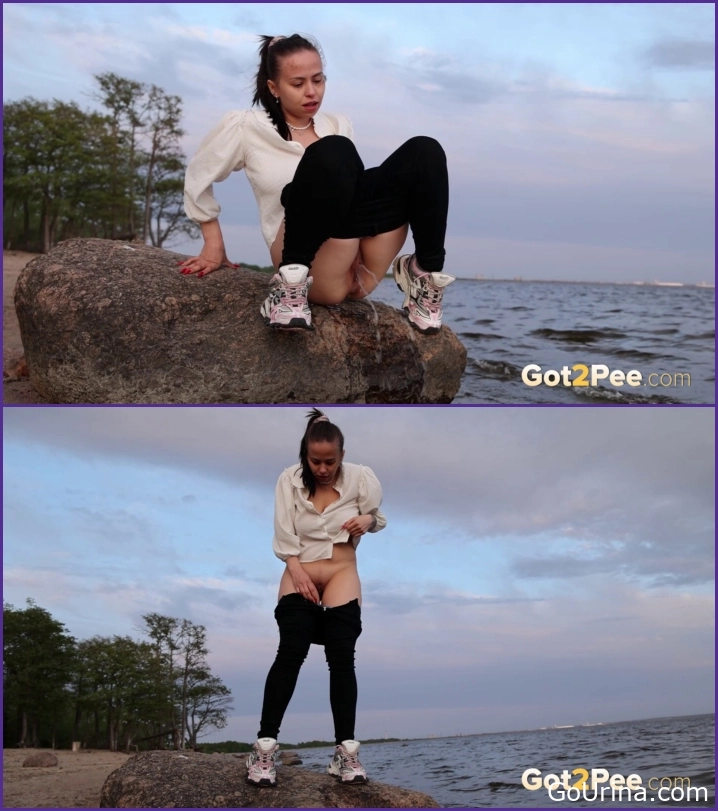 Dirty Yellow Babe, Hot brunette relieves herself in the sea, MPEG-4, 143 MB, 2025, pee habit