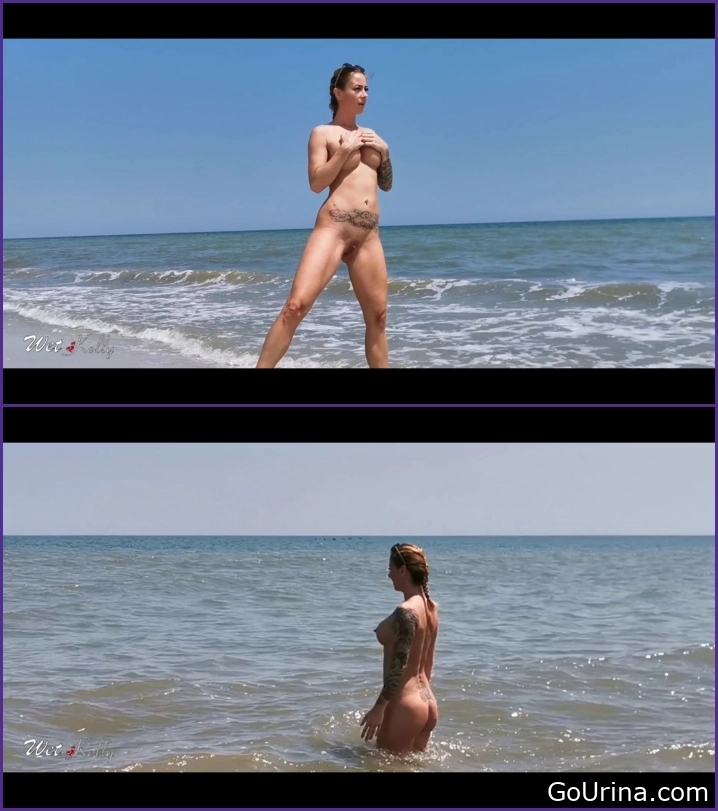 Wetkelly - Amateur Pee On The Beach ! Nude Girl Enjoying Freedom