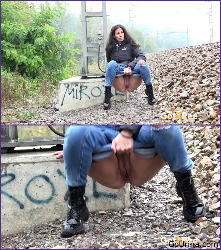Stream of Her Own - Squatting to pee near train track, Ali Bordeaux, pee pants - 2025