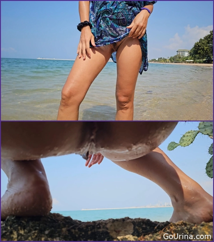 Kinky Piss, Panties off n Close up PEE on Public Beach, MPEG-4, 531 MB, 2025, pee blast