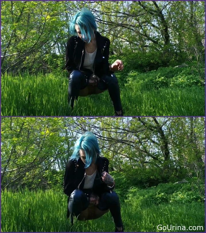 Blue Haired Alternative Chick Is Piss In Forest
